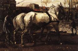 George-Hendrik Breitner Two White Horses Pulling Posts in Amsterdam China oil painting art